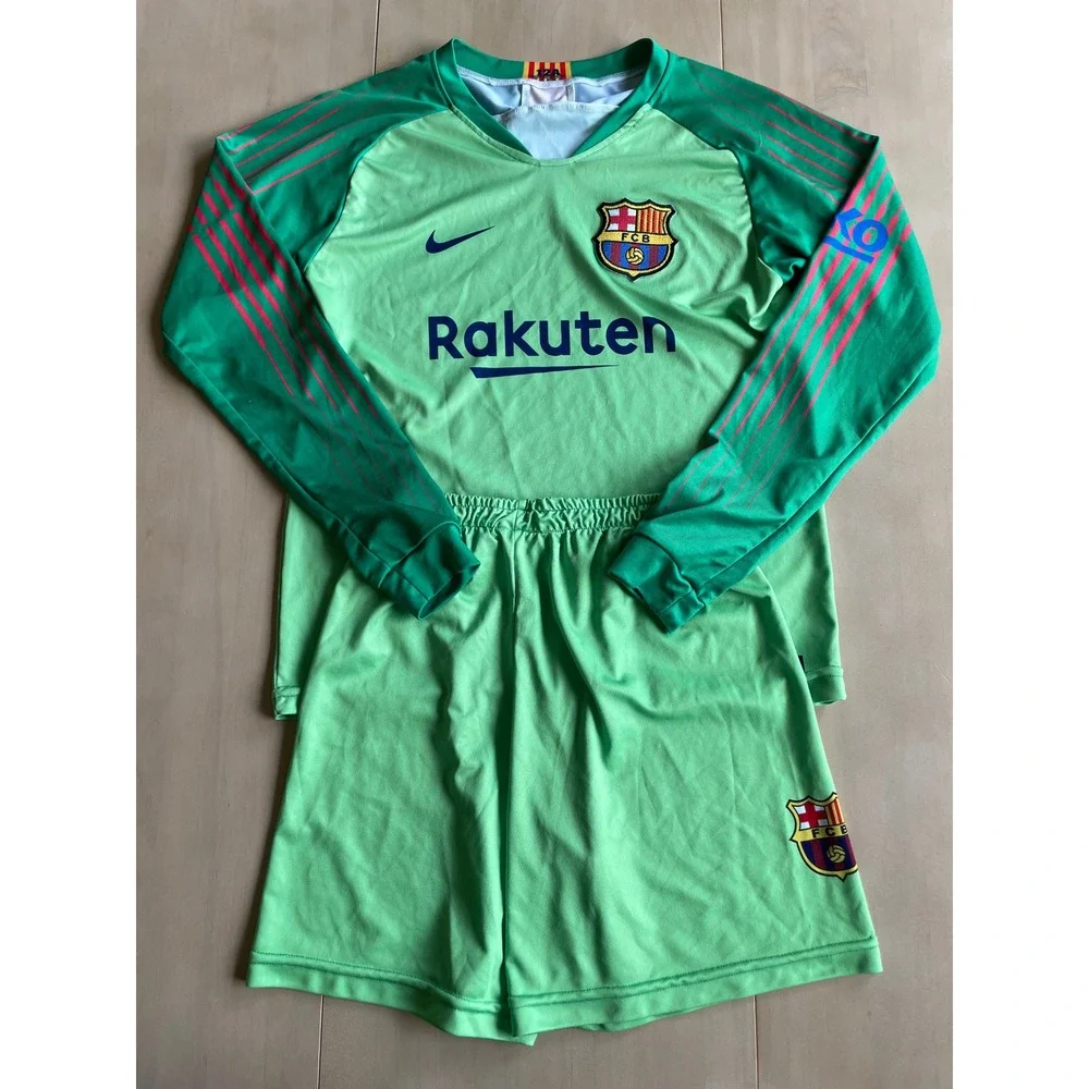 Nike FC Barcelona 2021 2022 Ter Stegen #1 Goalkeeper Jersey Shorts Set Youth 12A